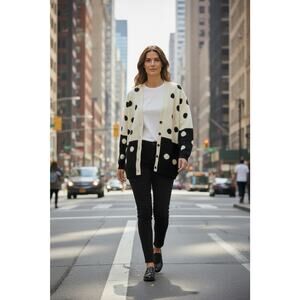 Nordstrom Town Square VTG 90s Black & White 100% Cotton Polka Dot Cardigan